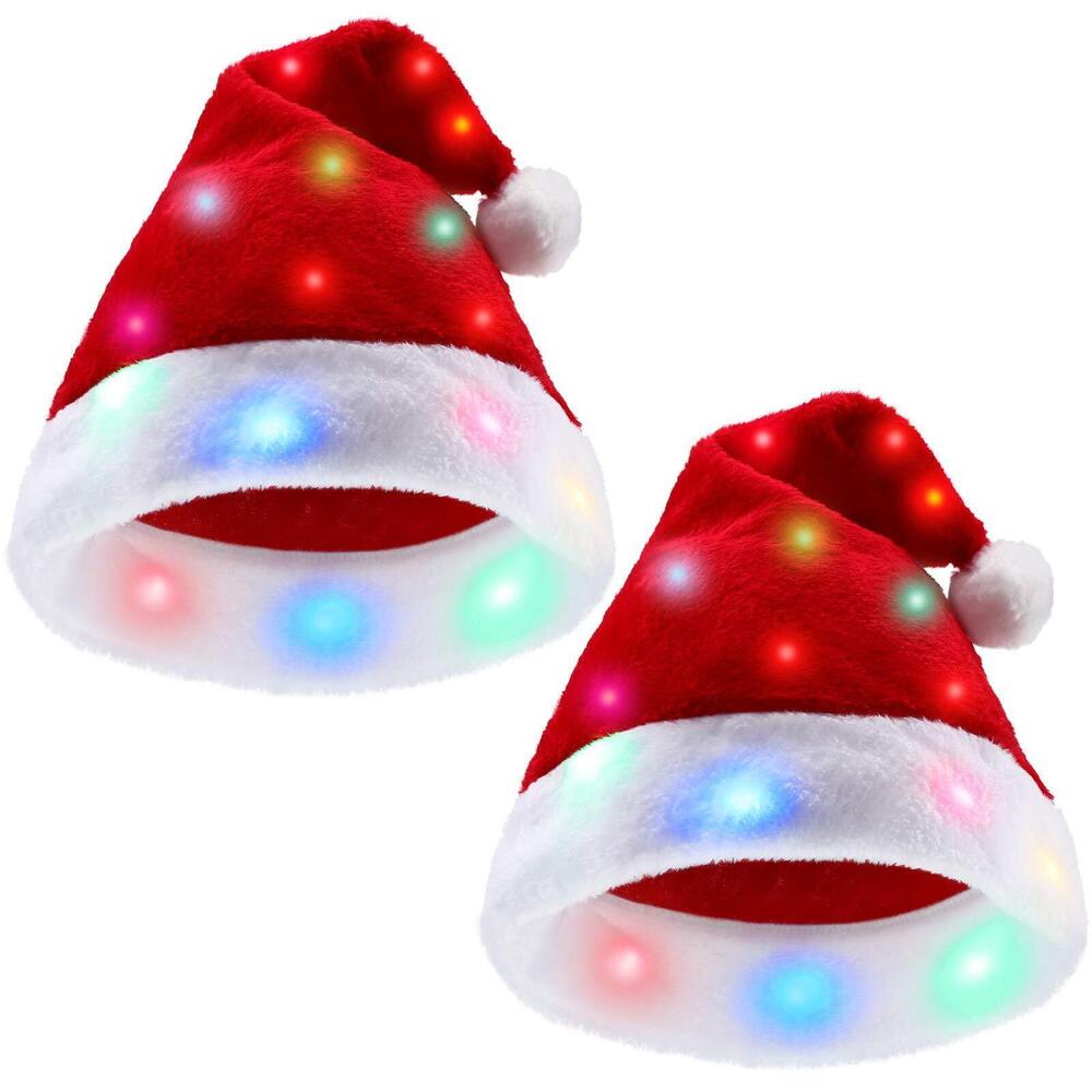 8457 Christmas Hat with LED Lights Santa Plush Faux Fur Xmas Holiday Hat